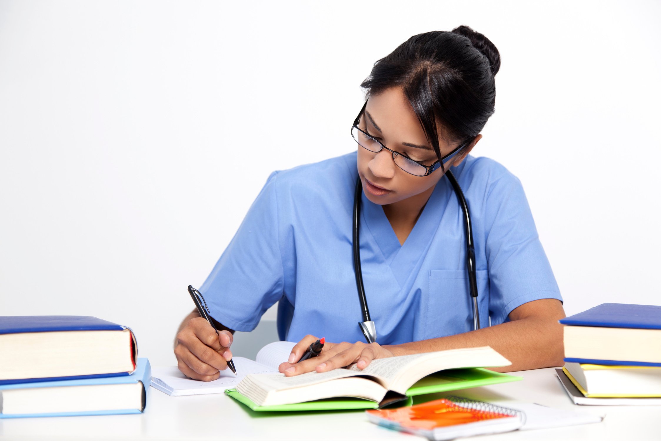 Medical nurse studying for her exams